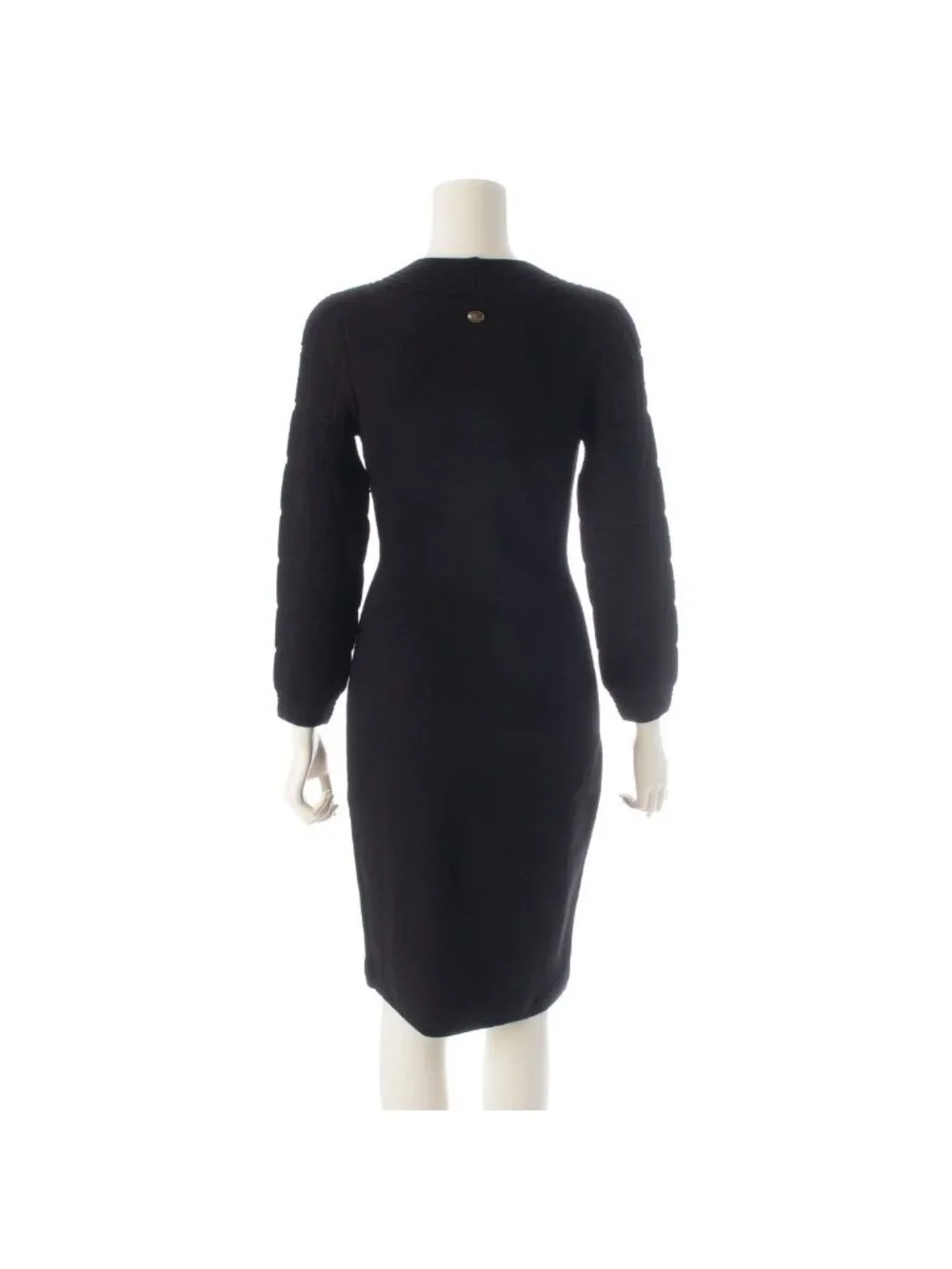 Chanel Viscose Cashmere Armor Design Crew Neck Knit Dress Black 34